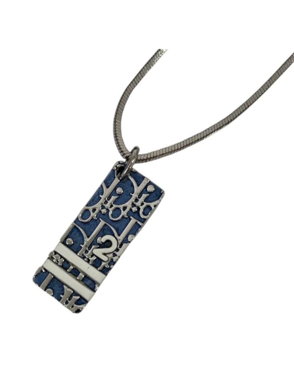 Dior Vintage Trotter Plate Necklace Silver Colored